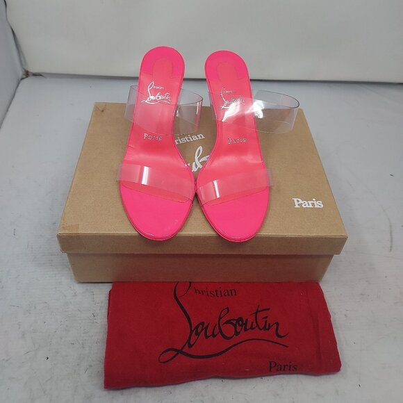 Christian Louboutin  Pink Patent PVC Just Nothing Slide Sandal - Picture 8 of 12